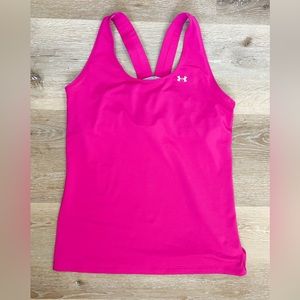 Under Armour Heat Gear Pink Magenta Razor Back Tank Top Built in Shelf Bra Sz L